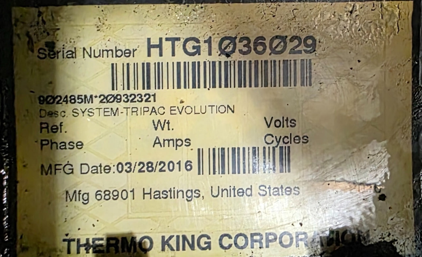 2016 THERMO KING TRIPAC EVOLUTION (DIESEL) AUXILIARY POWER UNIT APU