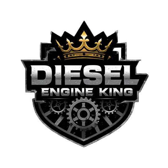 A stylized shield-shaped logo reading 'DIESEL ENGINE KING' with a gold crown above and dark mechanical gear details below, shown on a plain white background.